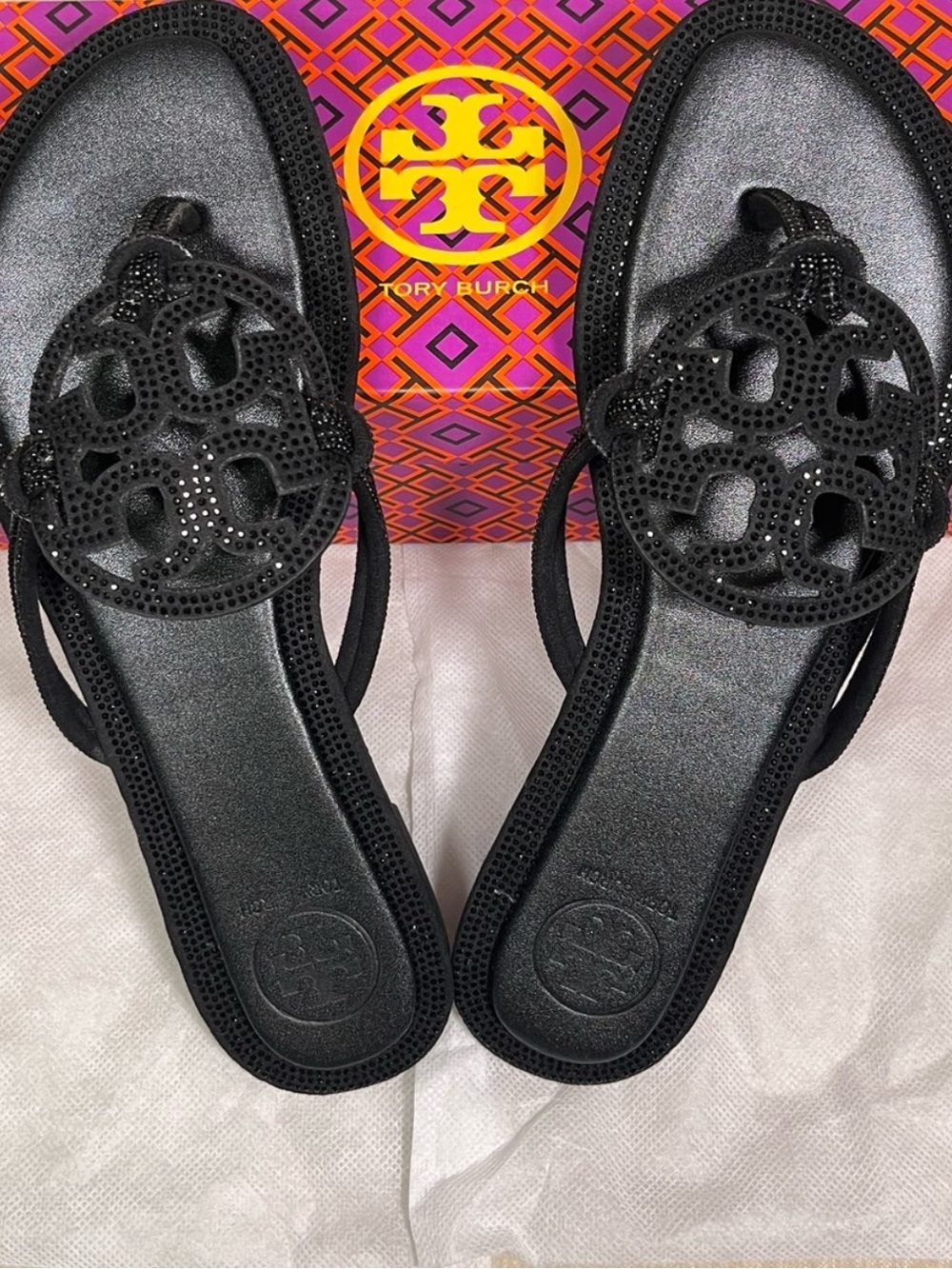 NWT Tory Burch Miller Pavé Crystal Knotted Sandals in Perfect Black Size 8 - Picture 8 of 11